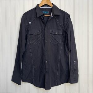 Roar Men's Black Button-Up Shirt Size Small Long Sleeve Embroidered Logo Western